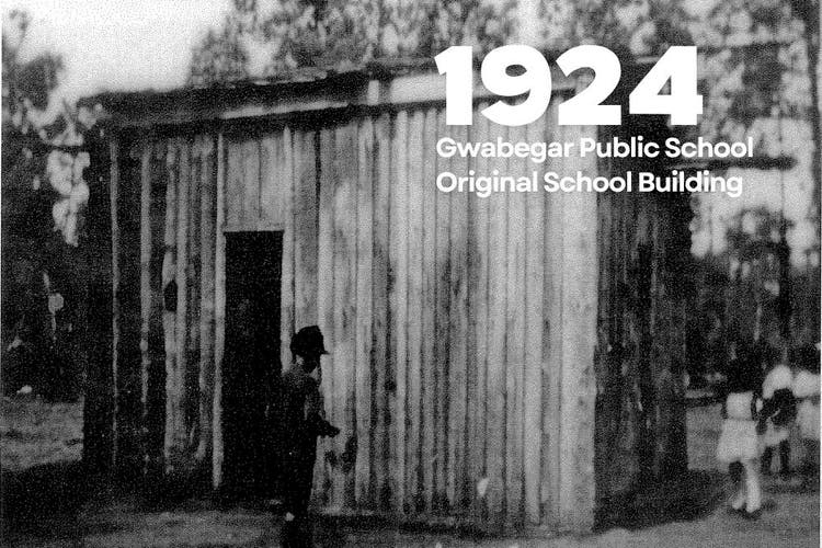 The original Gwabegar School building in 1924 was a small slab hut.